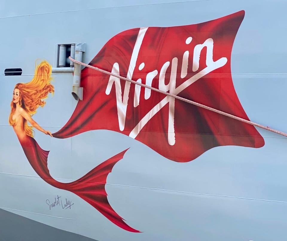 Virgin Voyages Scarlet Lady mermaid artwork on ship