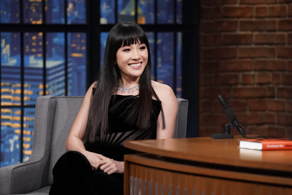 LATE NIGHT WITH SETH MEYERS -- Episode 1339 -- Pictured: Actress Constance Wu during an interview with host Seth Meyers on October 3, 2022 -- (Photo by: Lloyd Bishop/NBC via Getty Images)