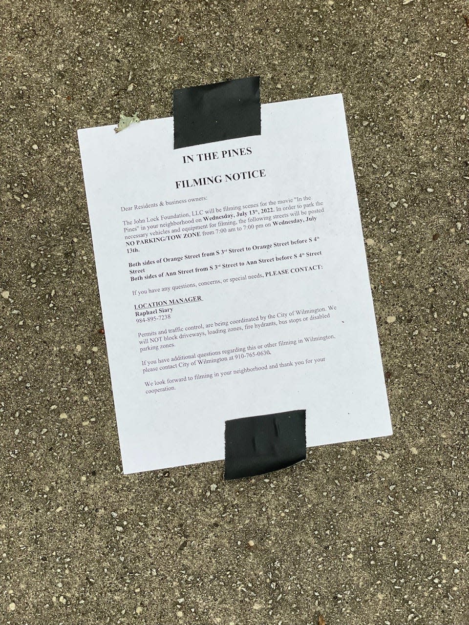 A filming notice for "In The Pines," a short film based on the Wilmington 1898 coup backed by the John Locke Foundation.