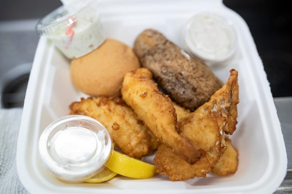 A fish fry meal at the Royal Oak First United Methodist Church in Royal Oak on Feb. 25, 2022.