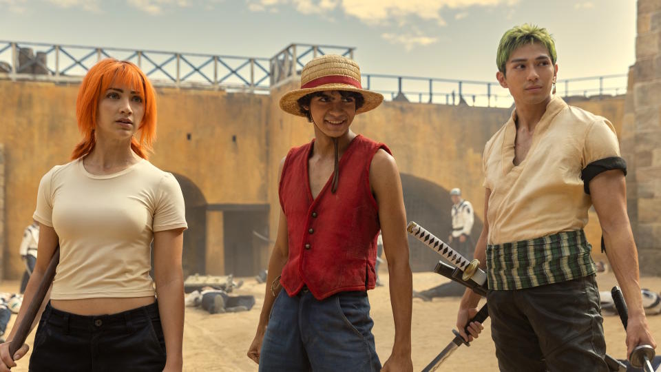 Luffy, Nami, and Zoro stand tall in Netflix's One Piece still