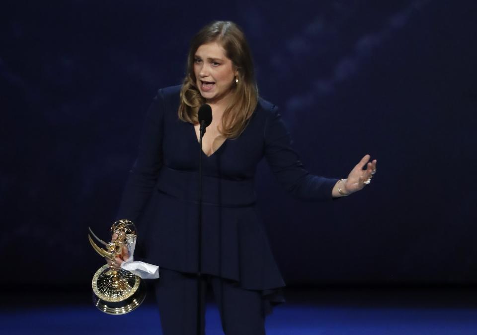 Merritt Wever for <i>Godless</i> wins the Emmy for Outstanding Supporting Actress in a Limited series or Movie. REUTERS/Mario Anzuoni