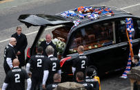 Pallbearer's including former Rangers players Mols, Novo and Buffel at Ricksen's funeral. (Photo by Andrew Milligan/PA Images via Getty Images)