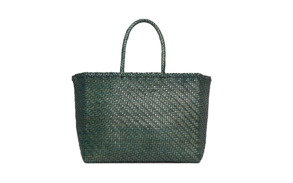 Dragon Diffusion Basket Big Woven Leather Tote in Blue-Green