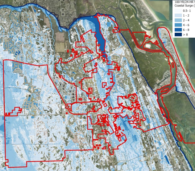 Map indicates (in blue) areas in the city of New Smyrna Beach that saw some level of flooding due to Tropical Storm Ian in September of 2022.