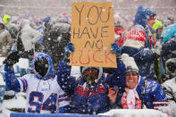 <p>Fans hold up a sign before a game between the Buffalo Bills and Indianapolis Colts on December 10, 2017 at New Era Field in Orchard Park, New York. (Photo by Brett Carlsen/Getty Images) </p>