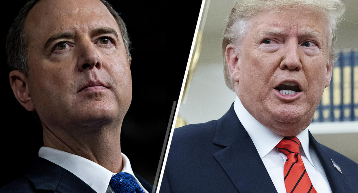 Representative Adam Schiff, a Democrat from California and U.S. President Donald Trump. (Photos: Andrew Harrer/Bloomberg via Getty Images, Chris Kleponis/CNP/Bloomberg via Getty Images)