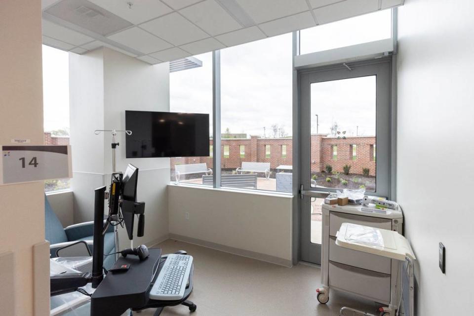 An infusion suite in the cancer center at Baptist Health Hamburg is photographed Friday, April 12, 2024. The cancer center is scheduled to open in June.