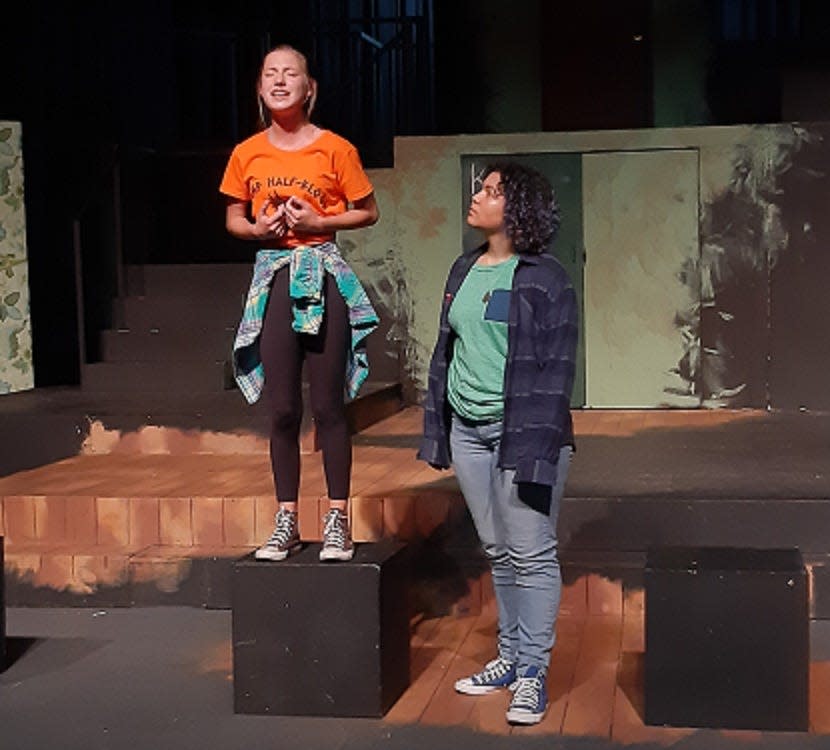 Clara Dandurand, left, and Sadie Carrington in the Weathervane Theatre Academy production of "The Lightning Thief," which runs Friday through Sunday.