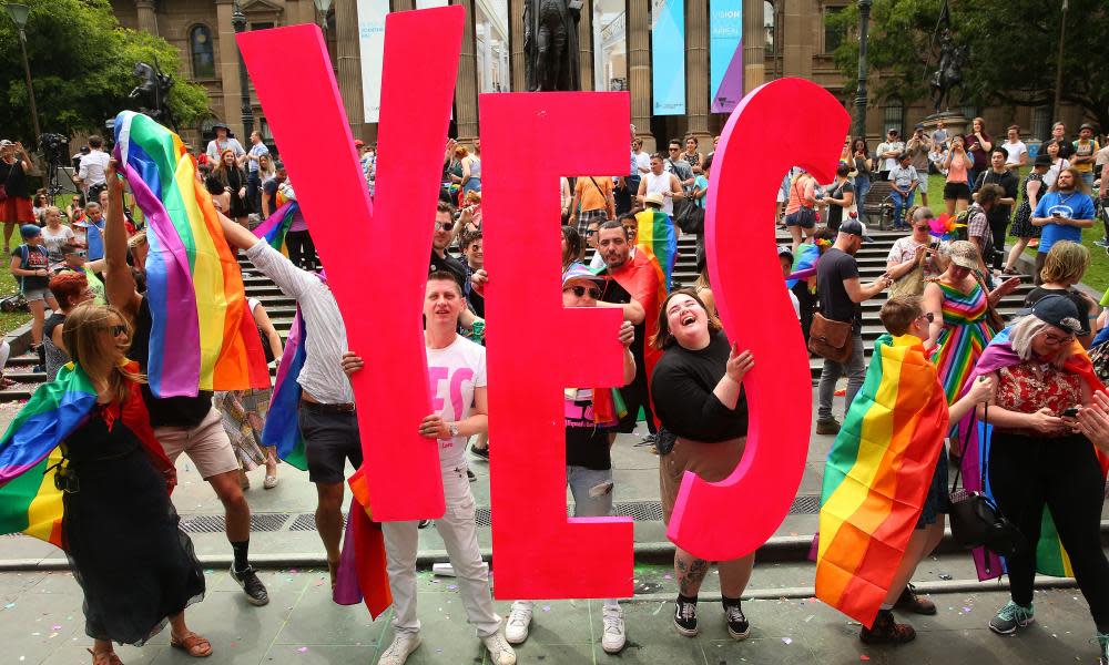 Pro-marriage equality supporters celebrate in Melbourne. 