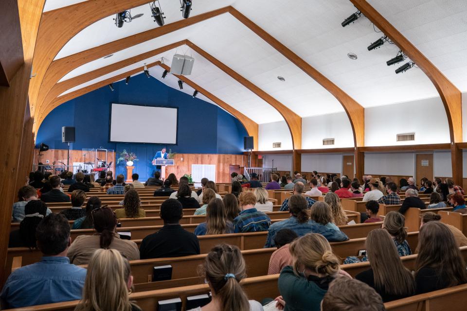 Rev. Dr. M.D. Edmondson, Lead Pastor, delivers the sermon at Koinonia Church in Nashville, Tenn., Sunday, April 2, 2023.