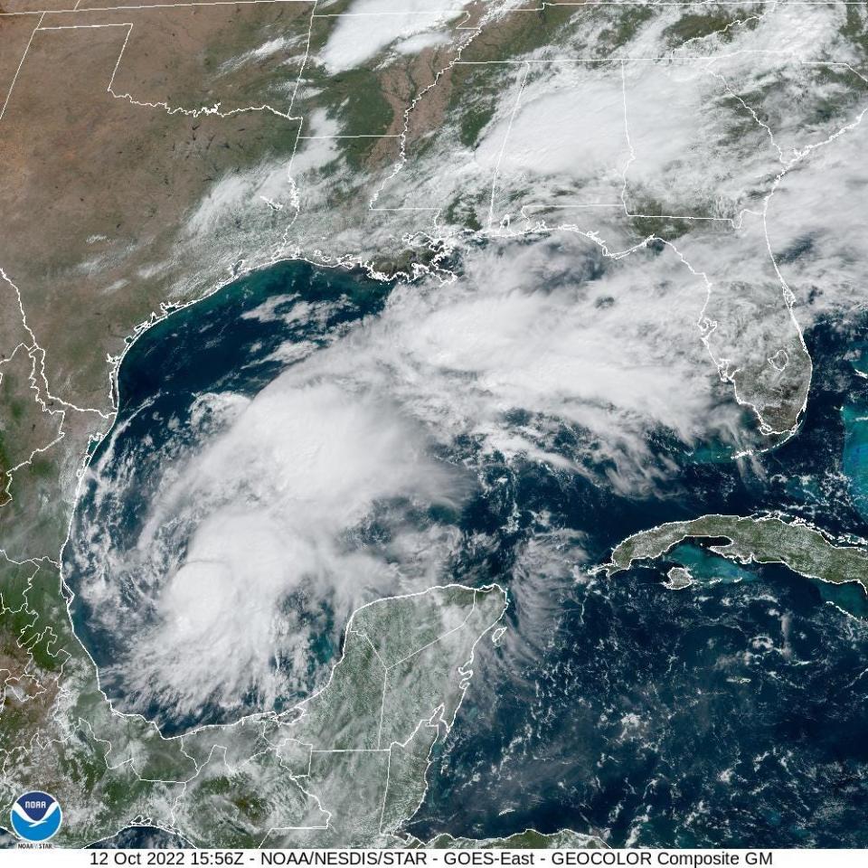 Satellite view of Tropical Storm Karl 11 a.m. Oct. 12, 2022.