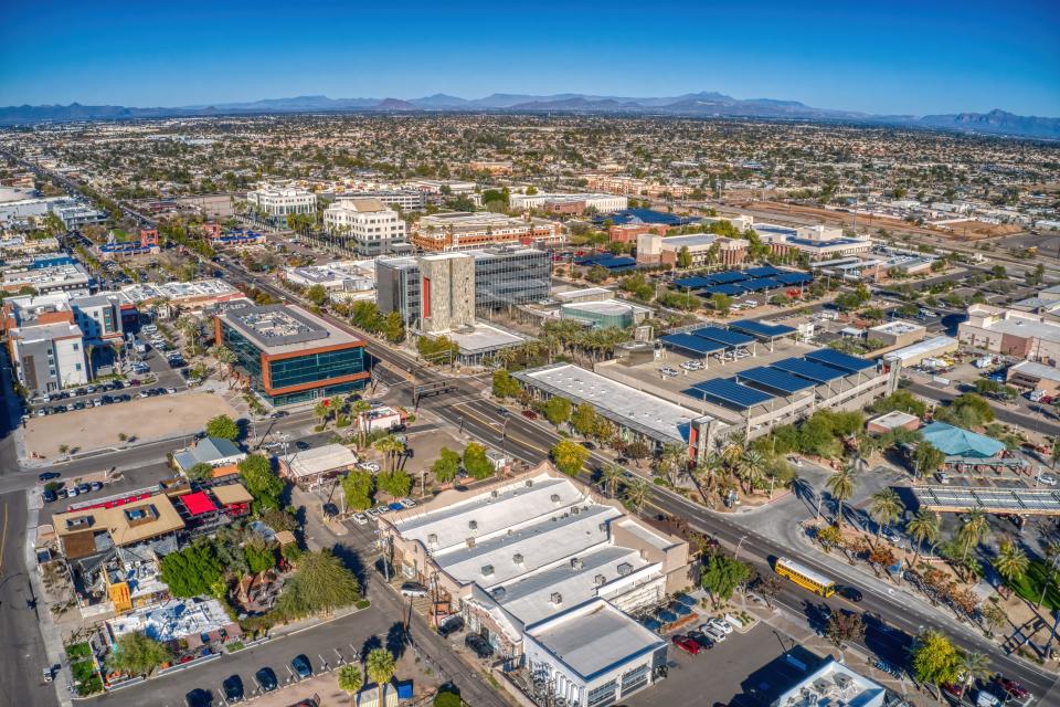 Aerial view of the Phoenix Suburb of Chandler, Arizona.