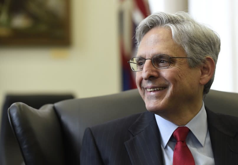 FILE - In this May 10, 2016 file photo, Supreme Court nominee Merrick Garland meets with Sen. Brian Schatz, D-Hawaii, on Capitol Hill in Washington. While Democrats are pushing Republican Majority Leader Mitch McConnell to confirm Supreme Court nominee Merrick Garland by the end of President Barack Obamaâ€™s term, McConnell has been resolute in blocking him, saying the next president should make the pick. Republicans say itâ€™s a winning strategy in a year when some of the GOP rank and file are struggling with reasons to vote for their nominee. (AP Photo/Susan Walsh, File)