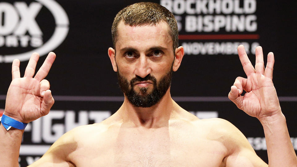 Vik Grujic (pictured) flexing during a UFC fight weigh-in.