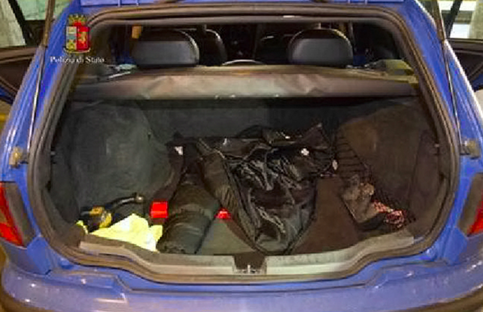 <em>The boot of a car where Ms Ayling was stuffed in a suitcase and placed into after she was kidnapped (Rex)</em>