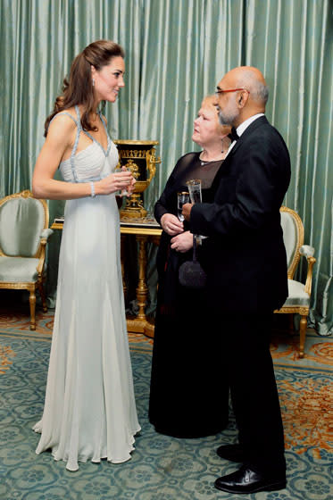 The Duchess wears vintage Amanda Wakeley to a charity gala at Clarence House in London, October 2011