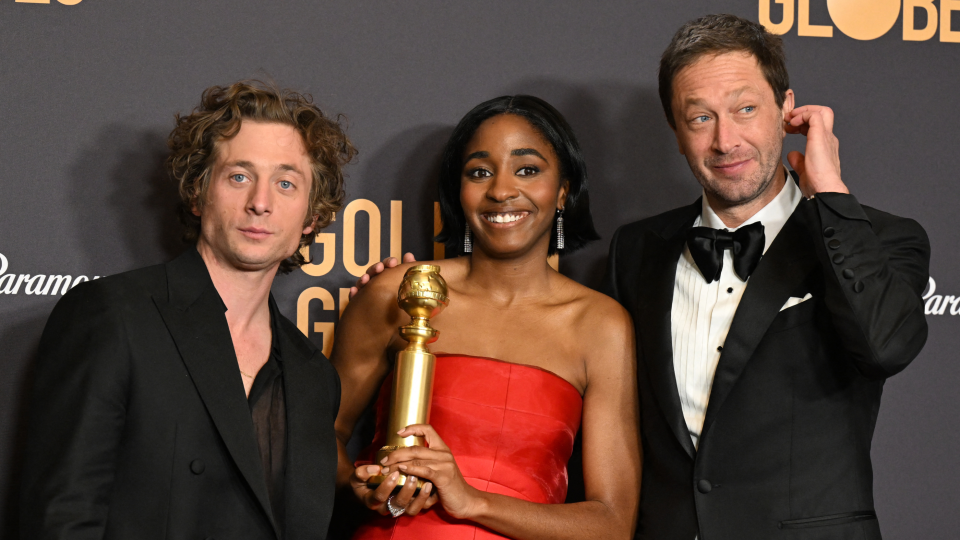 'The Bear’s' Jeremy Allen White, Ayo Edebiri and Ebon Moss-Bachrach (Robyn Beck/AFP via Getty Images)