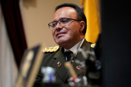 Venezuelan Colonel Jose Luis Silva, Venezuela’s Military Attache at its Washington embassy to the United States, is interviewed by Reuters after announcing that he is defecting from the government of President Nicolas Maduro in Washington, U.S., January 26, 2019. REUTERS/Joshua Roberts