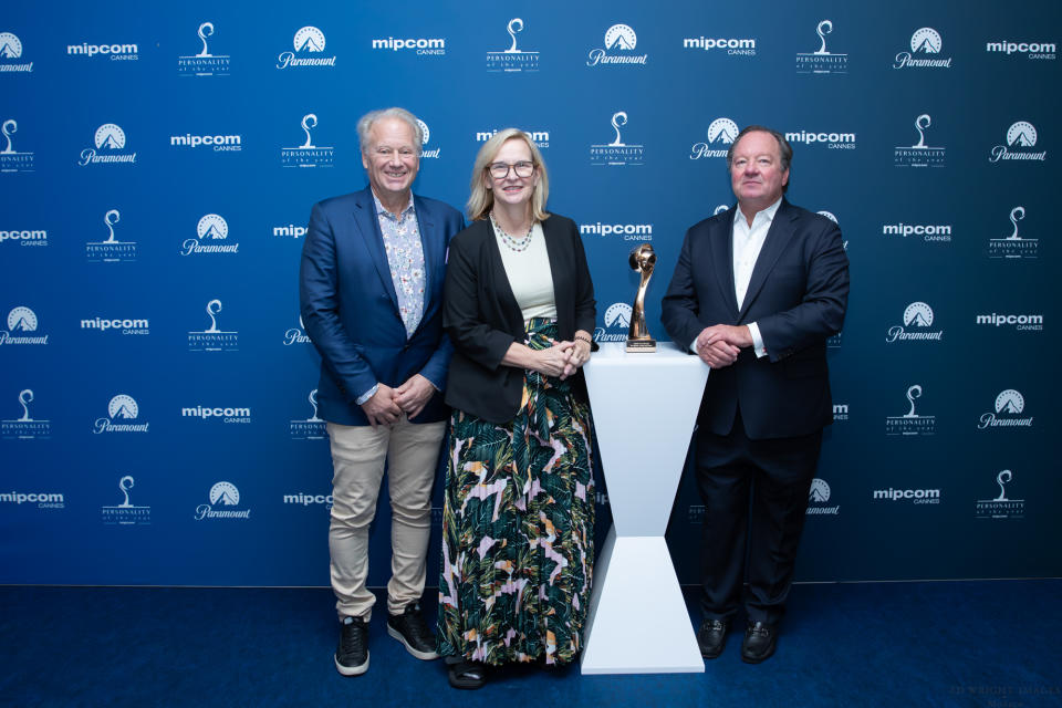 L to R: Paramount’s Dan Cohen, Lisa Kramer, Bob Bakish