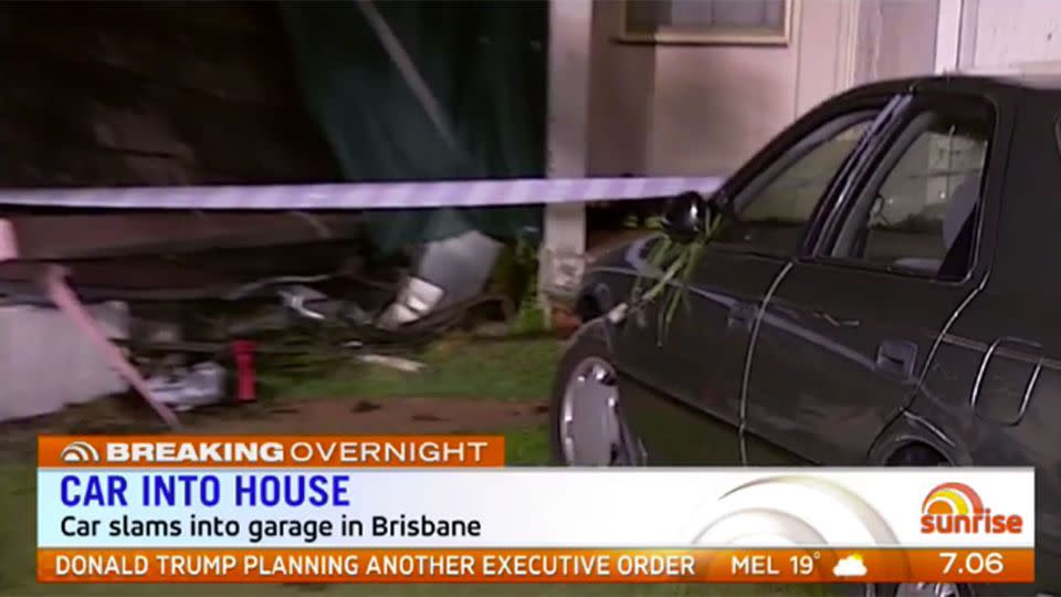 The man smashed his own car into his own home. Source: 7 News