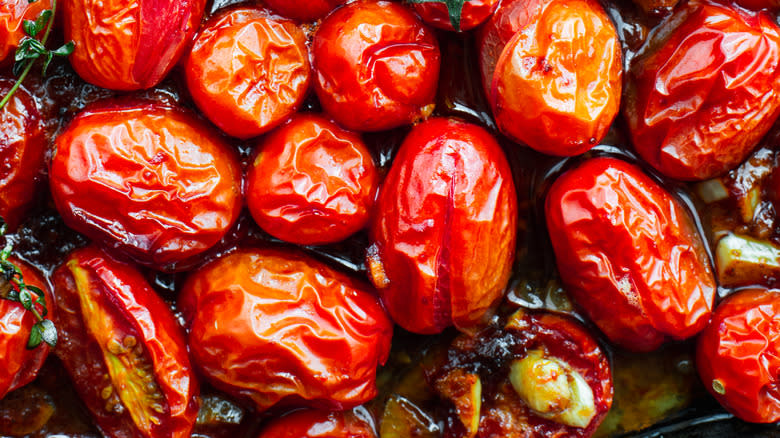 Smoked tomatoes on tray