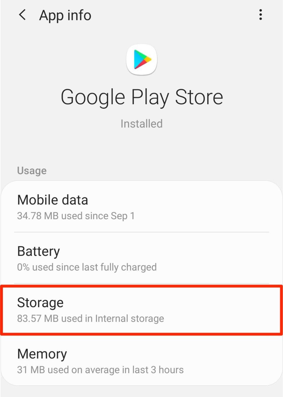 google play cache app info