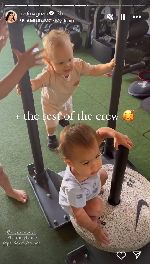 Betina Gozo Shimonek and Brittany Mahomes' children at the gym.