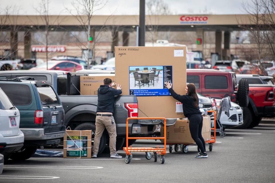 Shoppers are pictured at Costco in Bellingham, Washington on Thursday, April 1, 2022.