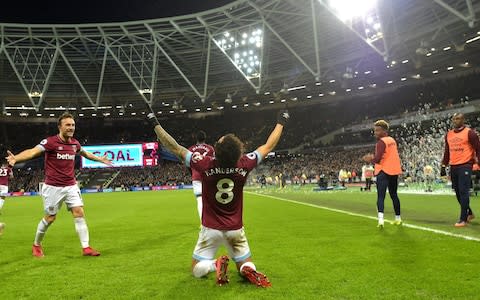 Felipe Anderson celebrates West Ham's third goal against Palace - Credit: WEST HAM UNITED FC