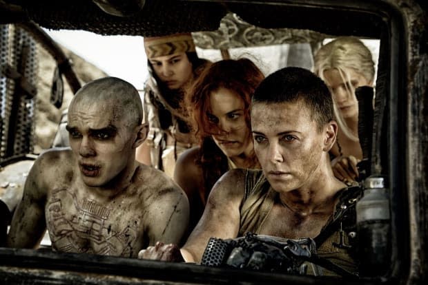 Nicolas Hoult, Riley Keough and Charlize Theron as Imperator Furiosa in "Mad Max: Fury Road" (2015)<p>Warner Bros.</p>