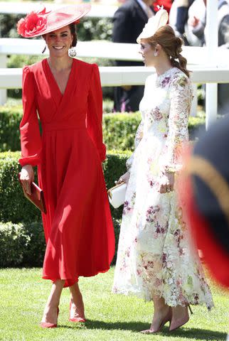 <p>HENRY NICHOLLS/AFP via Getty Images</p> Kate Middleton and Princess Beatrice attend Royal Ascot 2023