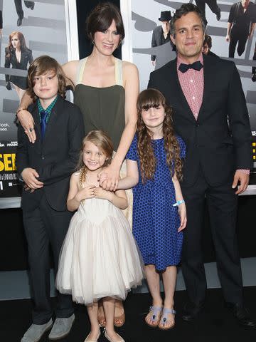 <p>Astrid Stawiarz/Getty</p> Mark Ruffalo and his wife, Sunrise Coigney, with their kids at the 'Now You See Me' New York premiere in May 2013