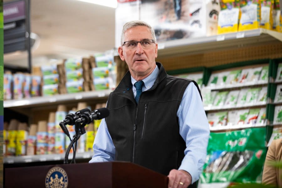 Agriculture Secretary Redding, Bureau of Plant Industry Director Frank Schneider, and industry partners joined together to highlight the recent changes to the ‘fertilizer law’ and discuss how homeowners can be good stewards of their land by using fertilizer appropriately on their properties. Pictured here is Agriculture Secretary Russell Redding, delivering remarks during the event.