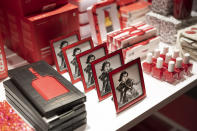 Picture frames and nail polish are some of the items displayed at the opening day of Story, Wednesday, April 10, 2019, at Macy's in New York. A year after buying startup Story, Macy's is bringing to life the retail concept shop to 36 stores in 15 states including its Manhattan flagship store. (AP Photo/Mark Lennihan)