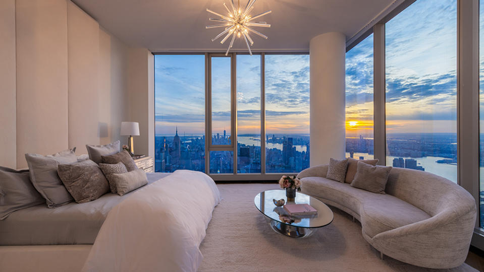 The generous primary bedroom offers views of the Hudson River. - Credit: Courtesy of Central Park Tower