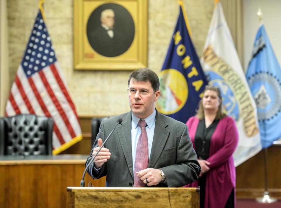 Great Falls city manager Greg Doyon discusses the details of the city's state of emergency declaration during a press conference on March 19, 2020.