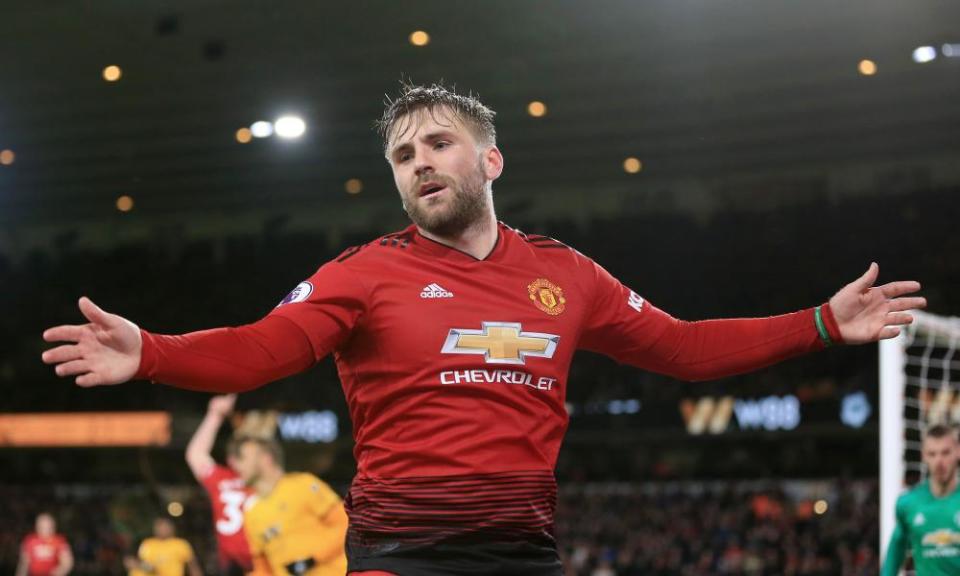 Luke Shaw, in action during United’s recent defeat at Wolves, has been much improved this season