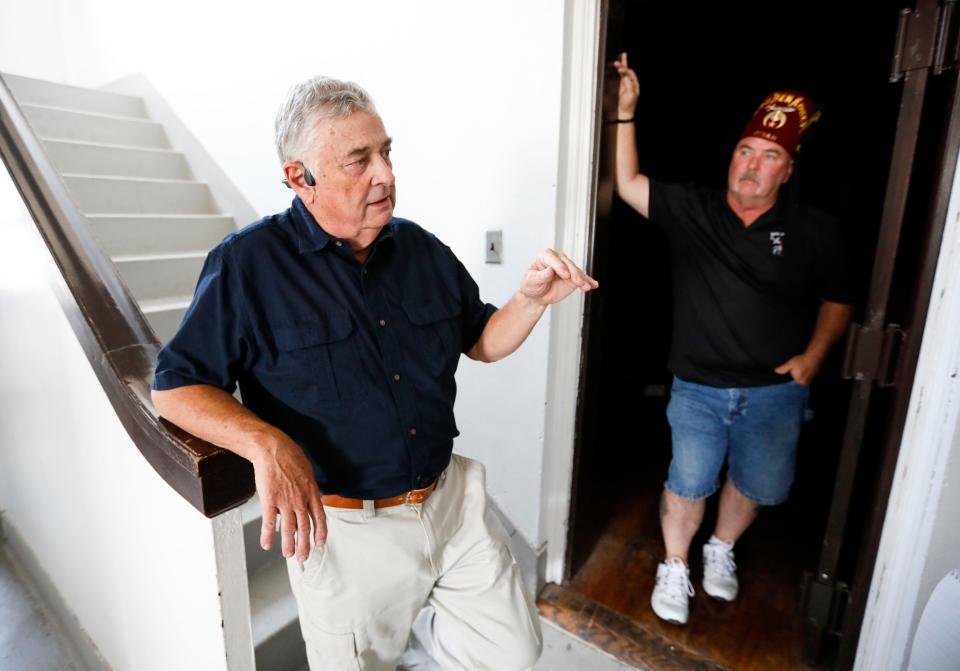 Abou Ben Adhem Shriners Recorder Sam Montgomery talks about the history of the Shrine during a tour on Friday, Sept. 8, 2023. The Shrine is celebrating its 100th anniversary this fall.