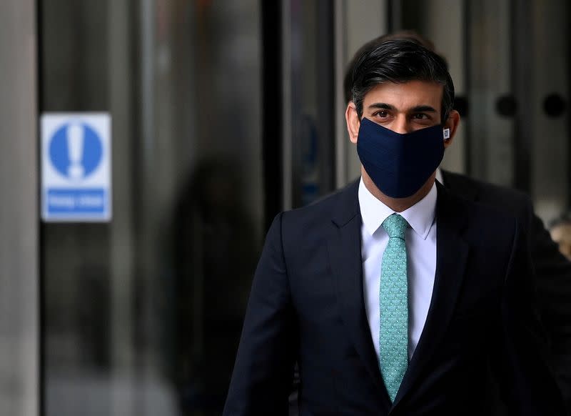 FILE PHOTO: Britain's Chancellor Sunak leaves after appearing on BBC TV's The Andrew Marr Show, in London