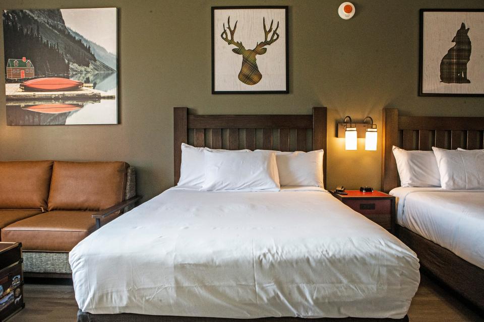 A bedroom of the Great Wolf Lodge is featured during a hard hat tour in Perryville, Md., Wednesday, Feb. 8, 2023.