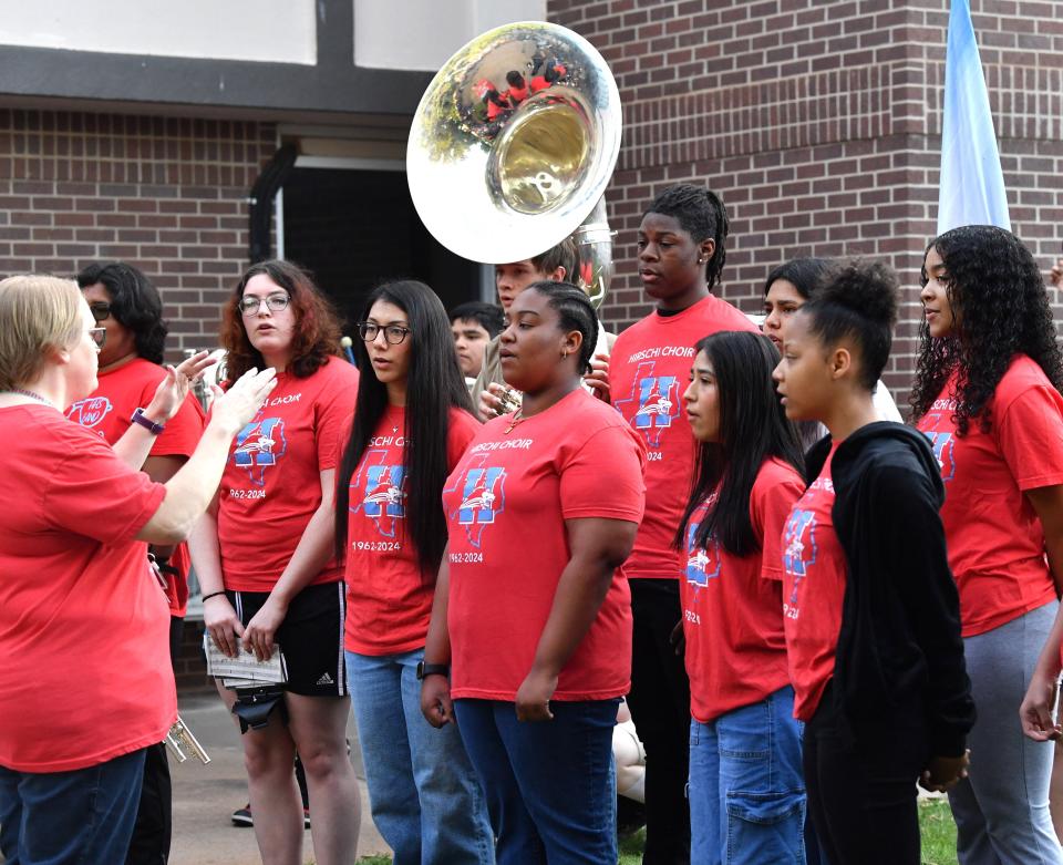 The Hirschi choir sings during the school closing ceremony of Hirschi High School in Wichita Falls on Wednesday, May 15, 2024.