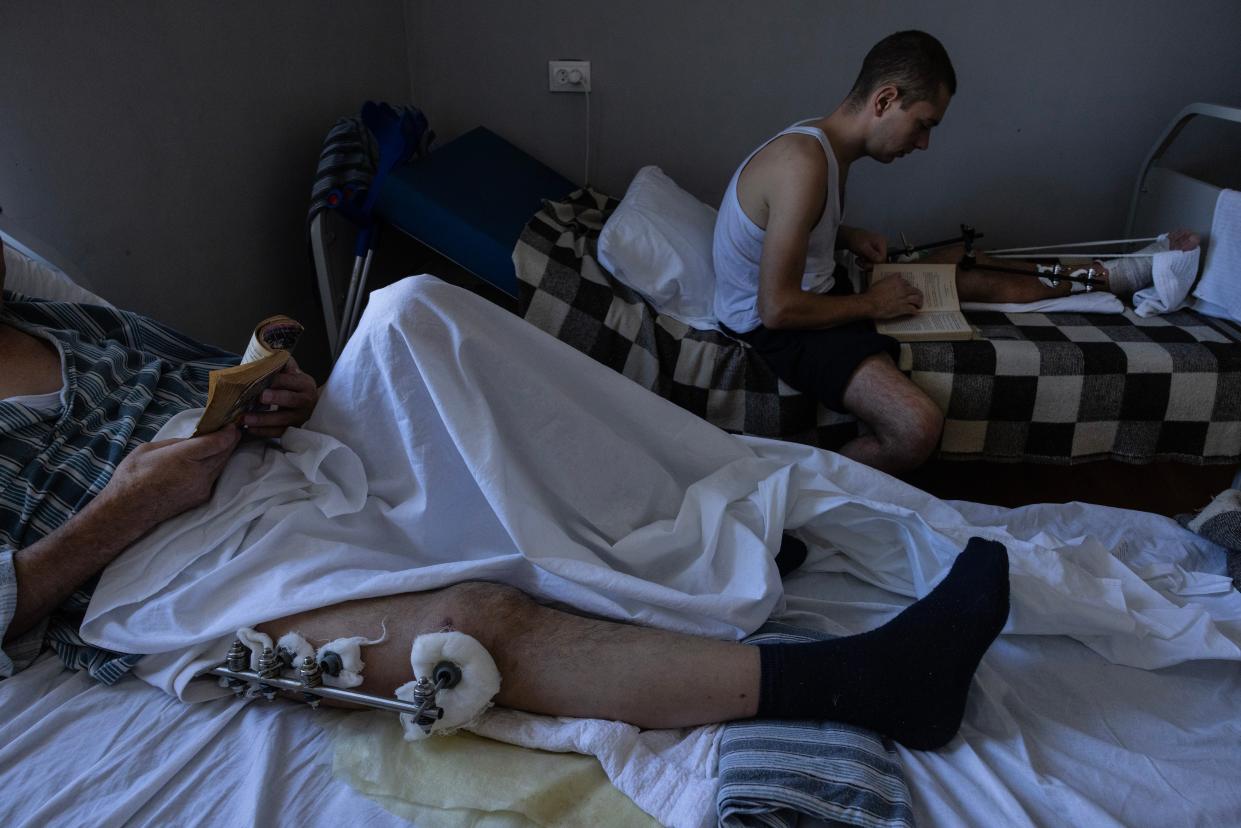 Injured prisoners are seen in the hospital area in the Russian POW detention camp in the Lviv region (Getty Images)
