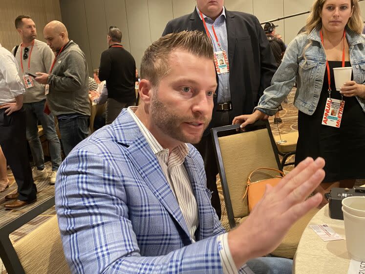 Sean McVay talks to the media Tuesday during the NFL meetings in Phoenix.