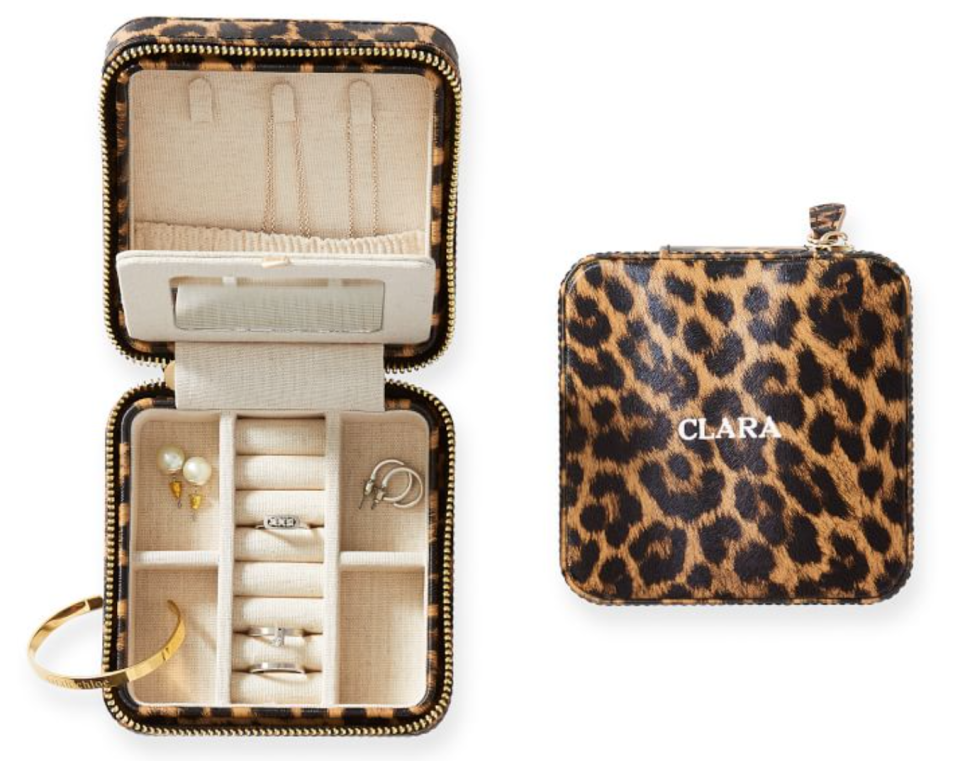 Mark & Graham Small Travel Foil Embossed Jewelry Case in Natural Leopard