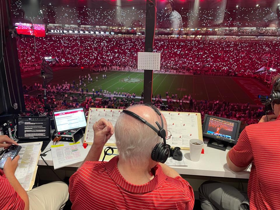 Eli Gold sits in the Alabama football radio booth during the Middle Tennessee game on Sept. 2.