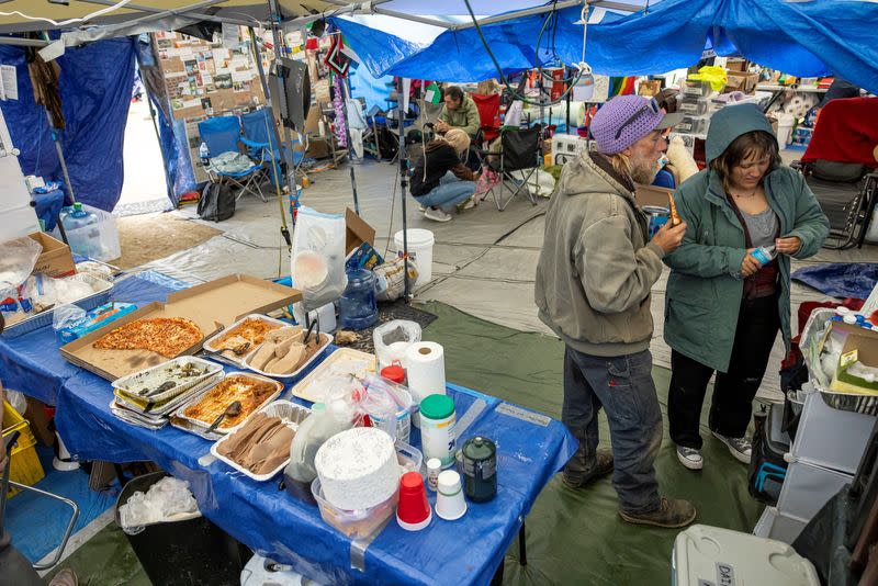 Pro-Palestinian protesters gather at an encampment in Denver