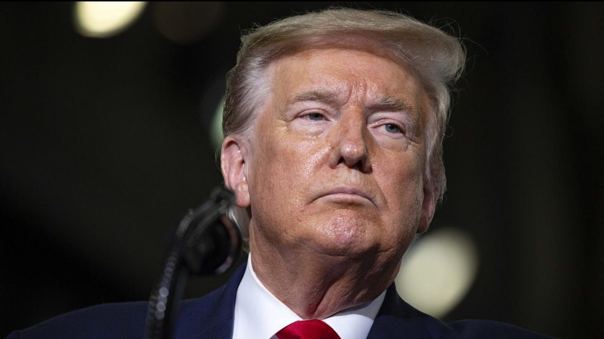 U.S. President Doanld Trump speaks after the successful launch of the SpaceX Falcon 9 rocket with the manned Crew Dragon spacecraft at the Kennedy Space Center on May 30, 2020 in Cape Canaveral, Florida. (Photo by Saul Martinez/Getty Images)