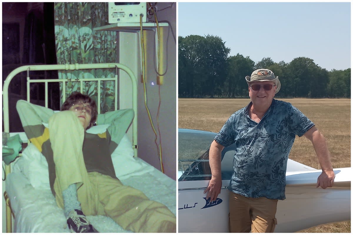 Bert Janssen, 57, received the operation in the 1980s (left) and is now a keen air glider (right) (PA)