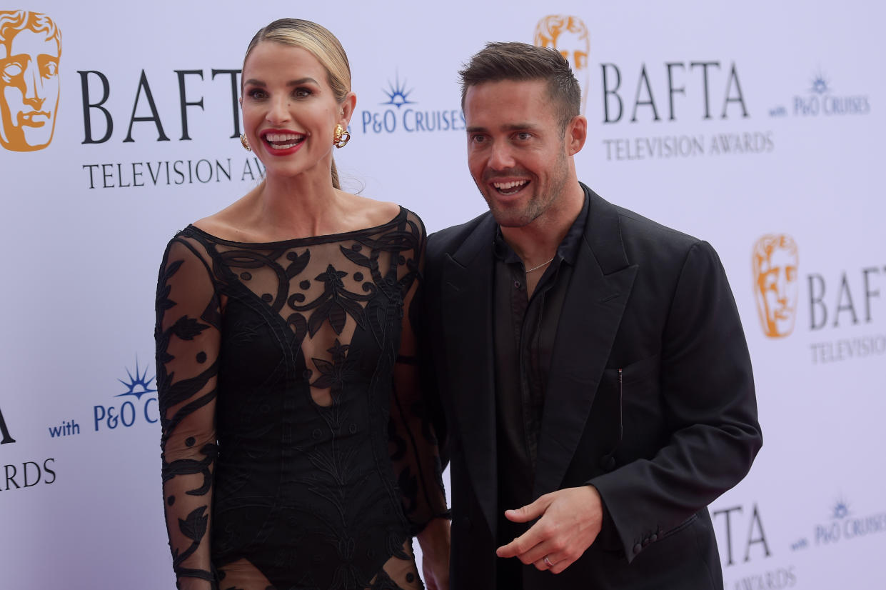 LONDON, ENGLAND - MAY 14: Vogue Williams (L) and Spencer Matthews attend the 2023 BAFTA Television Awards with P&O Cruises at The Royal Festival Hall on May 14, 2023 in London, England. (Photo by Antony Jones/BAFTA/Getty Images for BAFTA)